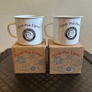 North Pole Express Heber Valley Express Christmas Enamel Mugs Lot of 2